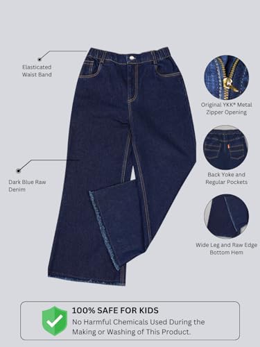 Image of olele Girls Super Jeans Collection for 4-14 Yrs | Stretchable Cotton Denim Trousers | Blue Jeans for Kids | Baggy Denim Pants | Cargo Pants for Girls