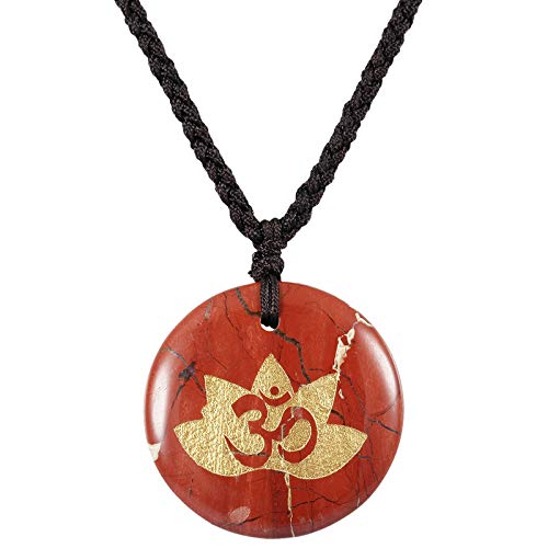 SUNYIK Crown Chakra Engraved Round Stone Amulet Pendant Necklace, Adjustable Wave Necklaces for Unisex