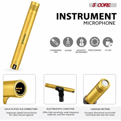 Image of 5 CORE 7 Piece Drum Microphone Set with 5 Dynamic Percussion Microphones Kick Bass, Tom /Snare and 2 Condenser Cymbals Metal Mics Complete with Thread Clip Mics Holder