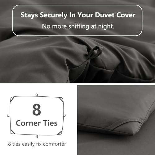 Image of HIMEET King Size Comforter Set, 3 Pieces with 2 Pillowcases, Dark Grey | 270GSM Down Alternative Fill, Oeko-TEX Certified, 8 Corner Ties Quilted, All Season, Fluffy Bed Set, Bedroom Decor Bedding