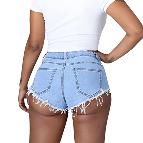 Frayed Jean Shorts For Women High Waisted Jean Shorts Sexy Lace Up Ripped Hole Denim Shorts Cut Off Bandage Shorts Mini Hot Pants Distressed Denim Shorts Cheeky Booty Clubwear Blue Small #TOP1