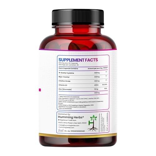 Image of Humming Herbs NAC PRO+ with N-Acetyl Cysteine, Inositol, Choline, Vitamin D3 & Zinc | 1410mg | 90 Veg Capsules | 45 Days Supply | Non-GMO & Clean Label