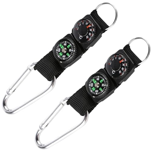 IUSOT Lot de 2 porte-clés boussole avec thermomètre, outil de navigation d'extérieur multifonctionnel, mousqueton porte-clés pour randonnée, camping, boussole pratique pour l'aventure