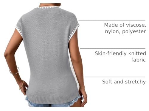 Image of Cap Sleeve Sweater Tops for Women 2026 Knit Summer Sleeveless Tank Vest | Slim Fit, Trendy Color Block, Soft, Skin-Friendly, Strechy, Lightweight, Breathable, Casual Daily Wear