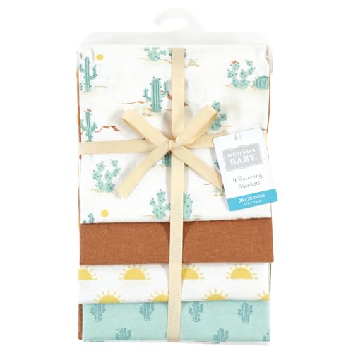 Image of Hudson Baby Unisex Baby Cotton Poly Flannel Receiving Blankets, Desert Cactus, One Size