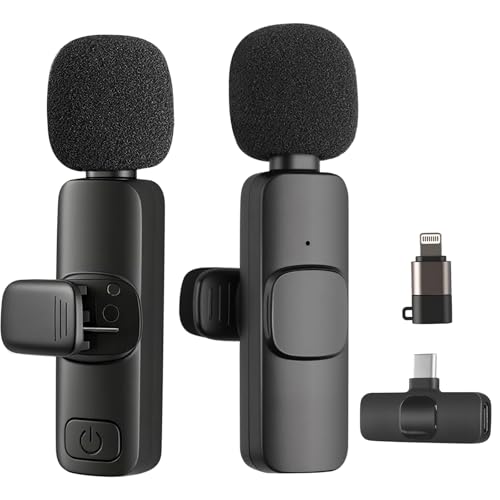 EukyPlace Lavalier Mini Microphone, 2-in-1 Plug-in Wireless Mic, Compatible with Type-C Interface, iPhone, iPad, Laptop, for Video Recording, Vlog, YouTube, TikTok, Podcast(2 Mics)