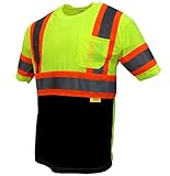 New York Hi-Viz Workwear NY BFS-T5512 High-Visibility Class 3 T Shirt with Moisture Wicking Mesh Birdseye, Black Bottom (Large, Lime)