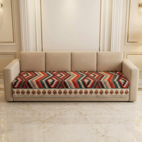 Image of KINGLY Sofa Cover for 4 Seater | Quilted Velvet Seat Cover | Anti-Slip Sofa Mat with Back Elastic | Thick Fabric Sofa Protector | Washable Couch Cover | Multicolor