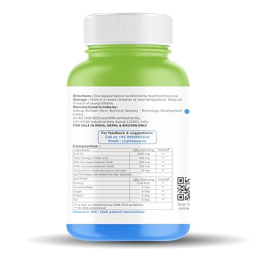 Image of Haleup Antarctic Krill Oil Omega 3 Fatty Acid capsules 1000 mg, Highest Concentration of EPA DHA /Krill Oil for Men & Women, Supports Heart, Brain, Joint and Eye