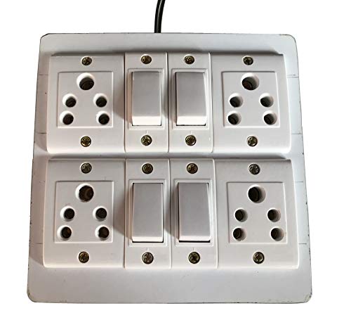 Image of Electric Extension Wooden Board (1 Meter 3Core Wire) (4 Socket 4 Switch-6x8x1.5)