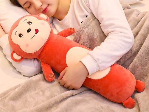 Image of Tickles Monkey Soft Stuffed Plush Animal Bolster Pillow Cushion for Sofa Boys & Girls Birthday Gift (Size: 50 cm Color: Orange)