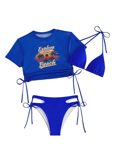 Image of Sexybody Women's 3 Piece Swimsuit Halter String Bikini Tie Side Mesh Short Sleeve Bathing Suits