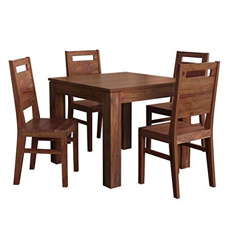 Image of JEENWOOD Modern Furniture Sheesham Wood 4 Seater Dining Table Set Dining Table with 4 Chairs Dinner Table Set for Dining Room Home,Hotel and Office (Natural Teak)