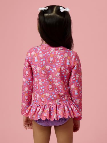 Image of RuffleButts Girls Scalloped Long Sleeve - 2-Piece Rash Guard Swim UPF 50+ | Nylon Blend, UPF 50+ Sun Protection, Premium Quality, Stretch, Long Sleeve Top, Hand Wash