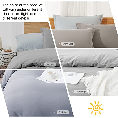 Dreaming Wapiti Duvet Cover Queen,Washed Microfiber Ice Grey Queen Size Duvet Cover Set,Solid Color - Soft and Breathable with Zipper Closure & Corner Ties (Ice Grey, Queen)