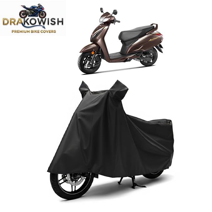 Image of DRAKOWISH Waterproof Scooty Cover for Honda Activa 6G | All Weather Protection from Rain, Dust, UV Rays & Scratches with Mirror Pockets & Buckle Belt | Activa 6G Scooty Cover
