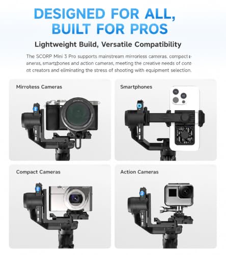 Image of FeiyuTech SCORP Mini 3 Pro Kit 3-Axis Camera Stabilizer,Built-in AI Track,All in One Handheld Gimbal for Mirrorless, Pocket Camera,Action Camera, Phone, 2KG Payload