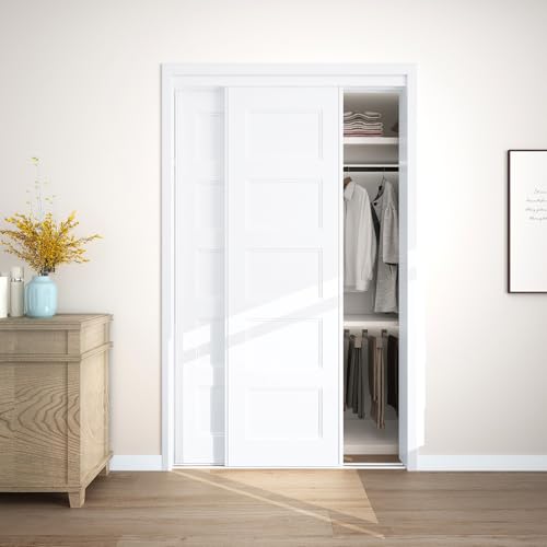 JUBEST Sliding Closet Door 48"(Double 25") x80, 5-Panel Steel Frame