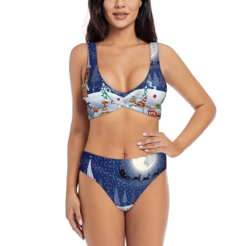 Bikini de Navidad de dos piezas con halter y pantalones cortos para mujer 1