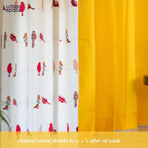 Image of Urban Space Animal 100% Cotton Curtains For Window,Combo Set Of 3 Curtains 5 Feet Long,60-65% Room Darkening Curtain,Tieback & Eyelets Included With Curtains For Home Decor (Humming Bird Red,5 Feet)