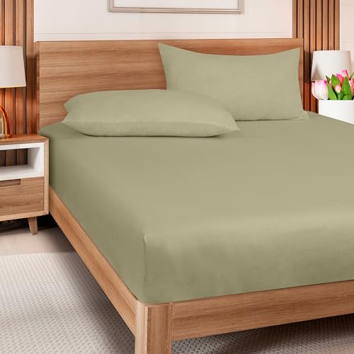 Image of ROYALE LINENS 300 Thread Count 100% Long Staple Combed Cotton Fitted Sheet California King - Super Soft Deep Pocket Bottom Sheet - Fitted Sheets Only - Elastic Sheets (Cal King, Sage Green)