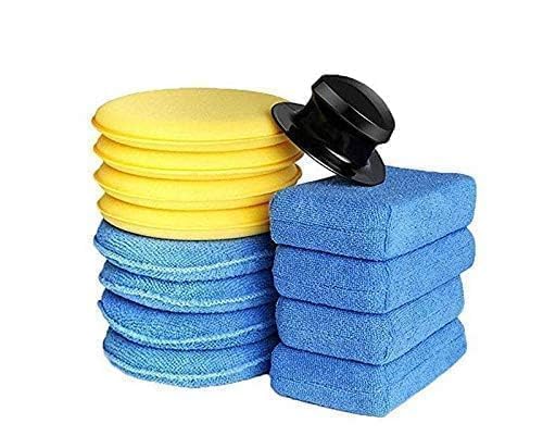 Microfiber Car Wax Applicator Pad, Round + Rectagular Car Sponge Polishing Pads with Handle, Auto Detailing Supplies microfiber Premium Grade Microfiber Applicator Kit (Pack of 13)