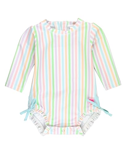 Image of RuffleButts Baby Girls UPF 50+ Sun Protection Floral Printed Long Sleeve One Piece Rash Guard Swimsuit with Zipper