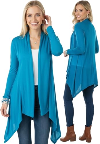 Image of ToBeInStyle Womens Open Front Long Sleeve Lightweight Asymmetrical Draped Cardigan with Side Pockets
