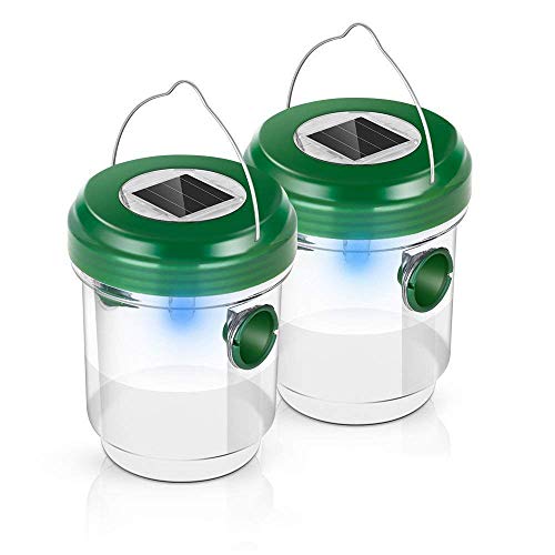 ACAMPTAR 182131 Wasp Collector, Fly Trap with Solar Energy Outdoors LED Light Ultraviolet Waterproof for Catching Bees, Wasps (Pack of 2), White & Green