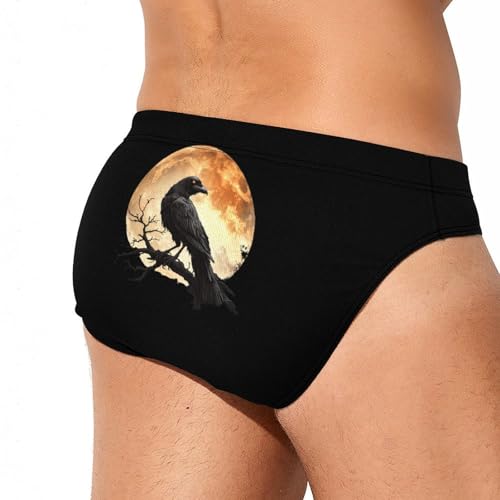 Crow Raven Moon Printed Swim Briefs for Men Sexy Bikini Swimwear Elastic Beach Trunks Bathing Suit4