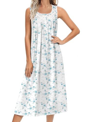 Image of Ekouaer Nightgowns for Women Cotton Long Night Gown Sleeveless Sleep Dress Victorian Nightdress Ladies Sleepwear