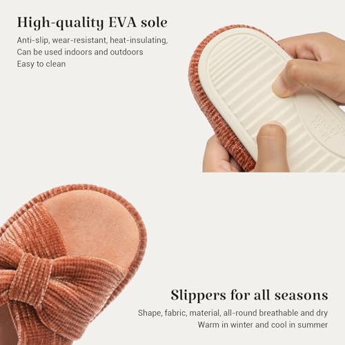 Image of Chantomoo Slippers for Women Memory Foam House Bedroom Corduroy Bow Crossbands Slipper Shoes Comfy Trendy Gift Slippers