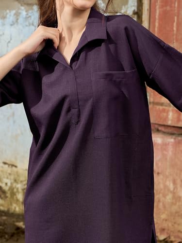 Image of PURVAJA Women's Maxi Solid Linen Dress