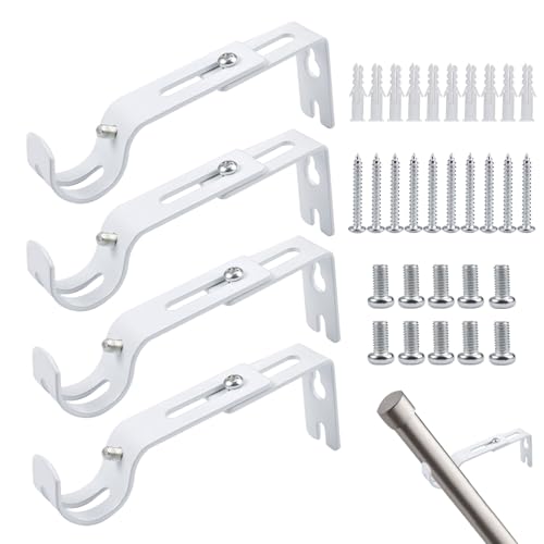 4 Pcs Support de Tringle à Rideau Réglable Diamètre 20-26 mm Avec Vis Support pour Tringle à Rideau en Métal Imperméable et Antirouille Pour Tringle à Rideau...