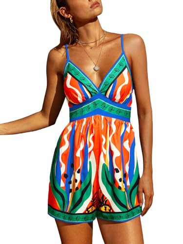 CUPSHE Women's Floral V-Neck Romper Spaghetti Strap Waist Beach M