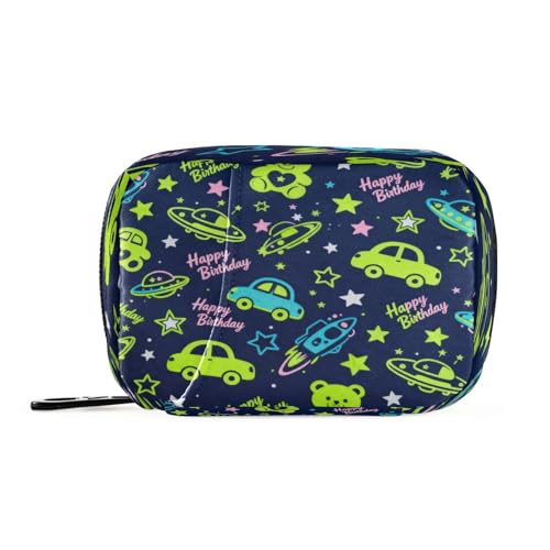 Pastilleros de naves espaciales y autos de feliz cumpleaños, reutilizables, con compartimentos desmontables, organizador de pastillas acoplable, 3 veces al día para bolso