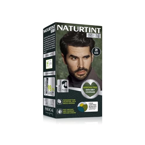 Naturtint Mens Permanent Hair Colour Gel 1N Black for Hair Beard and Moustache. Ammonia Free, up to 100% Grey Coverage, Natural Looking Long Lasting Results