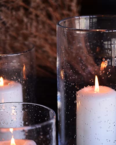 Ariamotion Hurricane Candle Holders For Pillar Hand Blown Glass Cylinder Vases Table Decoration Centerpiece Floral Room Decor Clear Seeded Bubbles Living Dining Kitchen Island 11" 8" 6" Set Of 3 #TOP2