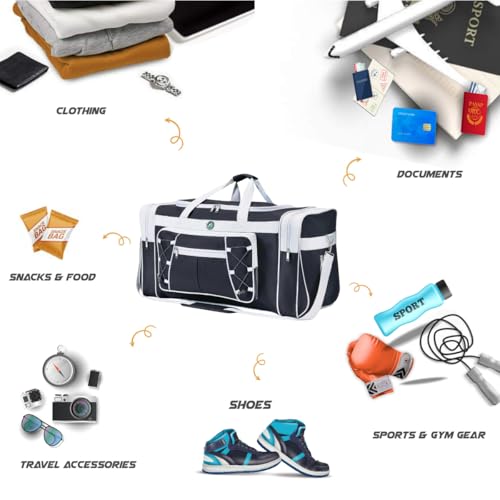 Travel Duffle Bags for Men Weekender Over Night Carry On Bag Lightweight Extra Large Oxford Duffel Gym Sturdy Luggage Water-Proof for Men & Women 26" (Blue Gold)2