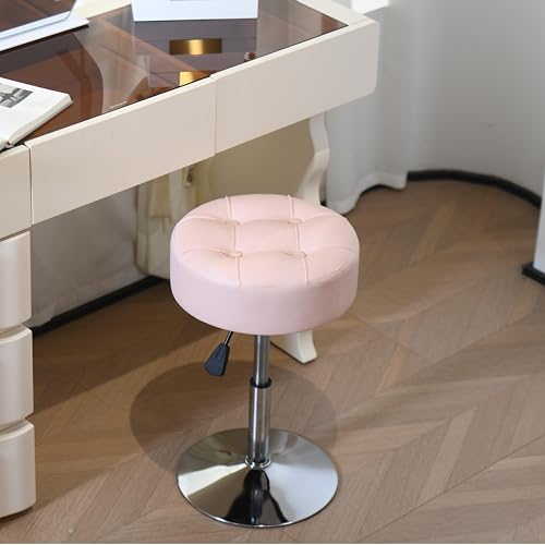 ACEQLYT Adjustable Pink Vanity Stool, Swivel Vanity Chair for Makeup Room, Small Stool Chair for Vanity Bathroom Living Room, Round Ottoman Makeup Chair, PU Leather by ACEQLYT - Image 5