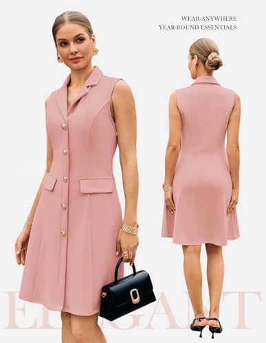 Image of GRACE KARIN Work Dresses for Women 2026 Sleeveless Button Business Midi Dress Notch Lapel V Neck Formal Office A Line Dresses