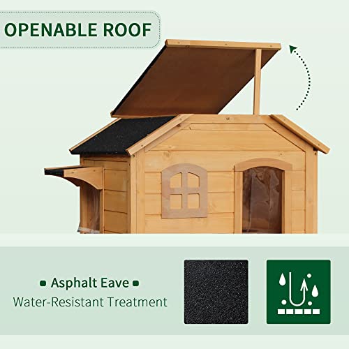 Pawhut Wooden Cat House Outdoor With Escape Door, Weatherproof 2-Story Outside Cat Enclosure For Feral Cats With Openable Asphalt Roof, Jumping Platforms, Natural #TOP3