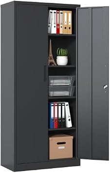 72" H Metal Garage Storage Cabinet, Tool Steel Locking Cabinet with Doors and 4 Adjustable Shelves, Tall Cabinets for Garage Storage Systems Lockable File Cabinets Black, 72" H