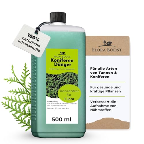 Flora Boost Koniferen Thuja Tannen Dünger flüssig - Flüssigdünger, Tannendünger Koniferendünger, bis zu 100 Liter Gießwasser (500 ml)