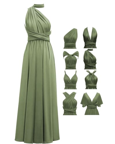 TTYBridal Army Green Green Bridesmaid Dress, Convertible Maxi Dress,V-Neck Prom Evening Party Grecian Dresses,Transformer Convertible Dresses Sleeves