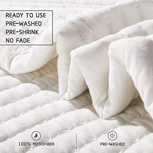Kasentex Quilt-Bedding-Coverlet-Blanket-Set, Machine Washable, Ultra Soft, Lightweight, Stone-Washed, Detailed Stitching - Solid Color (Ivory, Full/Queen + 2 Shams) #TOP2