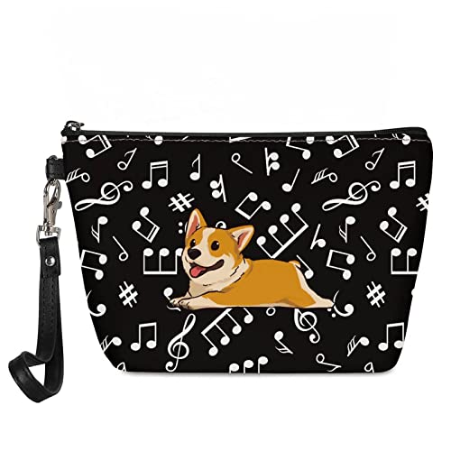 Pizding Kosmetiktasche, Reisekapazität, tragbar, für Damen, Make-up, Aufbewahrungstasche, Dackel, multifunktional, Music Corgi, Large Cover