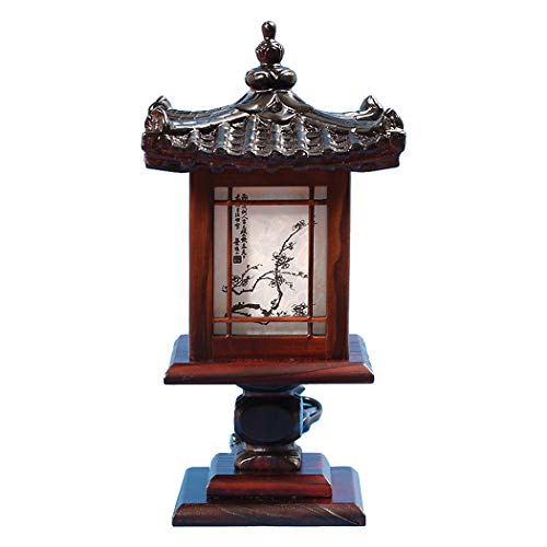 One-Day Sale: Up to 60% Off Carved Wood Lamp Handmade Traditional Korean Window Design Art Deco Lantern Brown Asian Oriental Bedside Bedroom Accent Unusual Table Light (Pavilion)