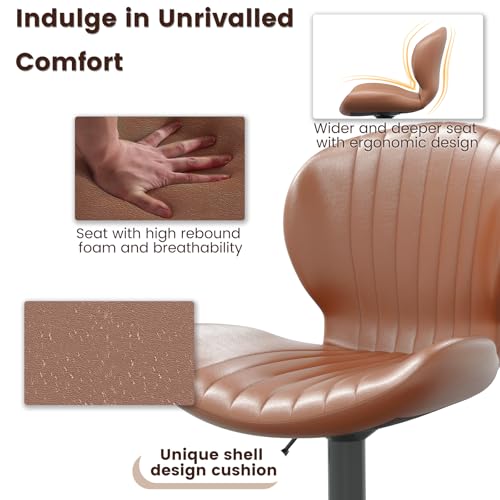 Image of Waleaf Modern Adjustable Bar Stools Set of 2, Faux Leather Upholstered Swivel Counter Stools, Counter Height Bar Stool with Large Base, Easy 5 Minute Assembly for Kitchen Island