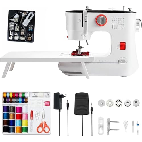 Máquina De Coser De Doble Aguja Con 12 Puntadas, Mini Máquina De Coser De Doble Hilo Con Pedal Y Mesa Extensible, 6 Prensatelas Multifuncionales, 300-500 Puntadas Por Minuto Para La Reparación De Tela